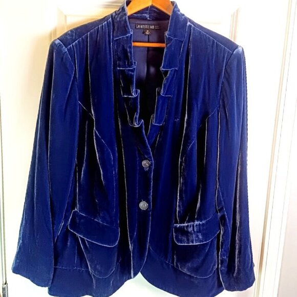 Lafayette 148 New York Blue Velvet Ruffle Blazer Jacket NWT - Picture 1 of 6